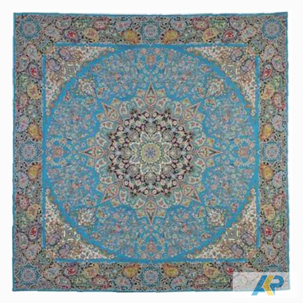 ترمه طرح همایونی فیروزه ای روشن مربع سایز 40* 40